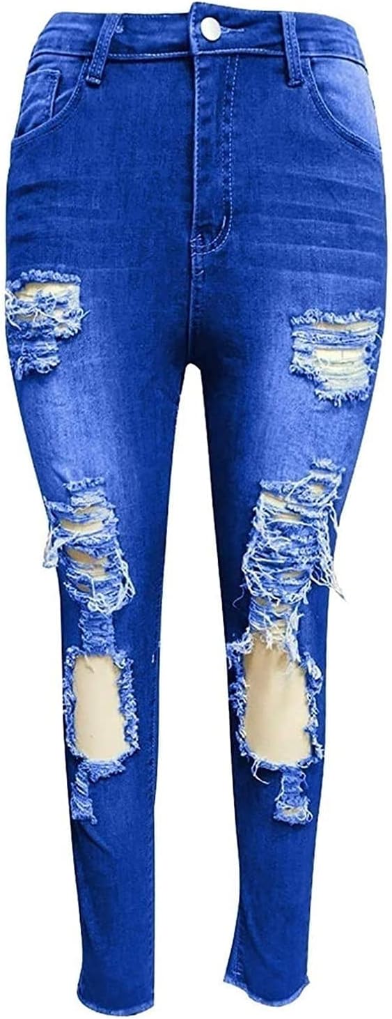 Hög Midja Ripped Jeans Kvinnor Jeans Byxor Kvinnor Hål Skinny Jeans Byxor Kvinnor Ripped Destroyed Denim Jeans Relaxed Women Stretch Slim Fit Ripped Broken Pants Jeans Leggings Women Large Jeans för k