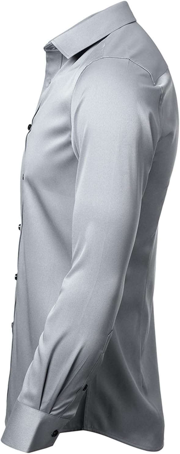 Herrklänning skjortor smal passform långärmad bambu vardaglig formell skjorta knapp ner arbete tröjor män