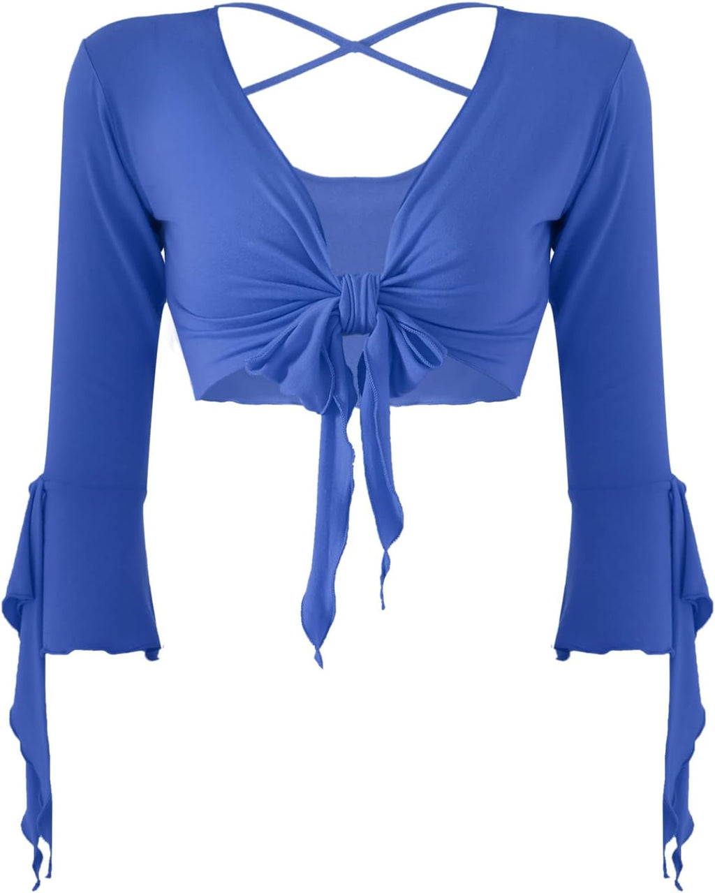 inlzdz Dam magdans topp 3/4 ärmar magfri blus topp cardigan med tofsar långärmad bolero Shrug topp rygglös crop top axeljacka festlig magdans kostym