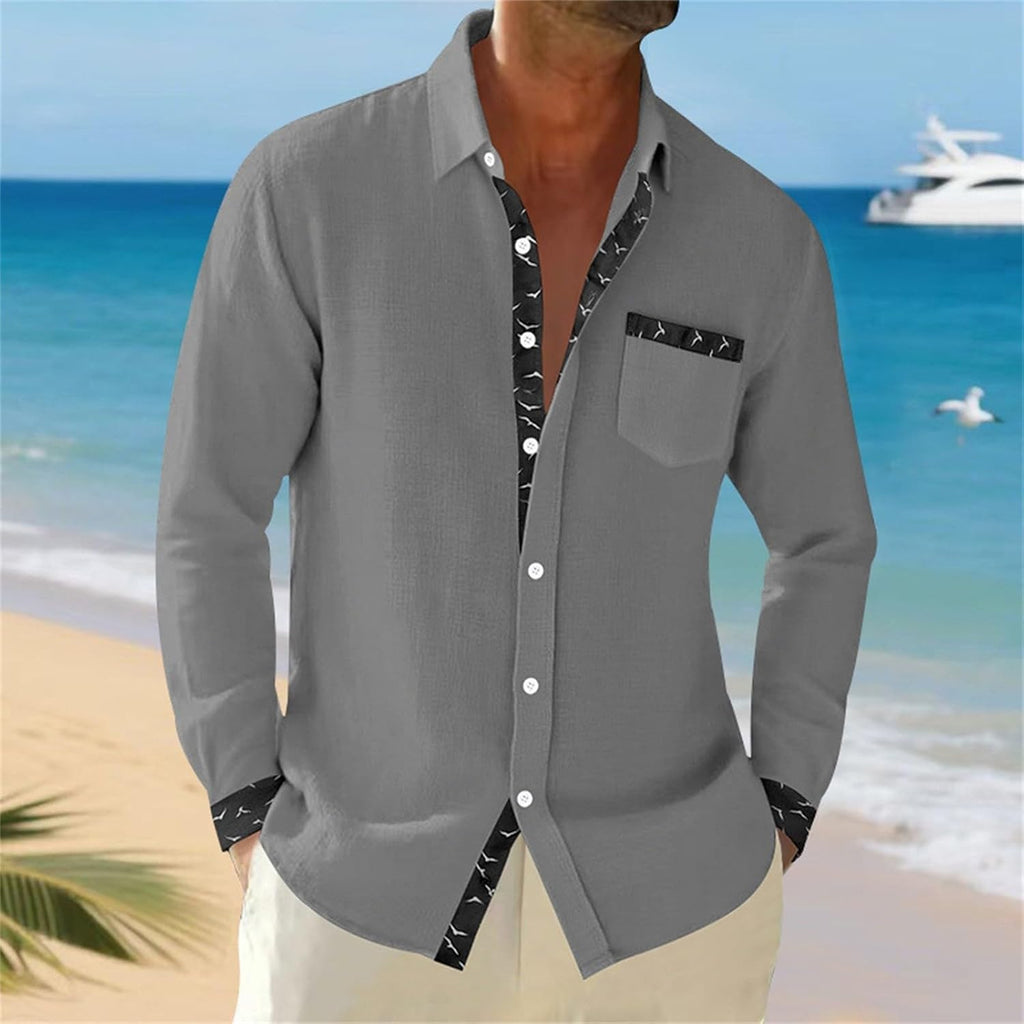 Herrskjorta linne hawaiiansk skjorta herr andningsbar skjorta långärmad chic skjorta överdimensionerad sommartopp med krage ledig minimalistisk baggy topp