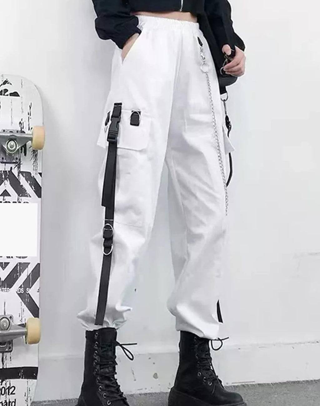 Cargobyxor dam med byxkedja gotiska kläder dam goth punk Y2k techwear byxor