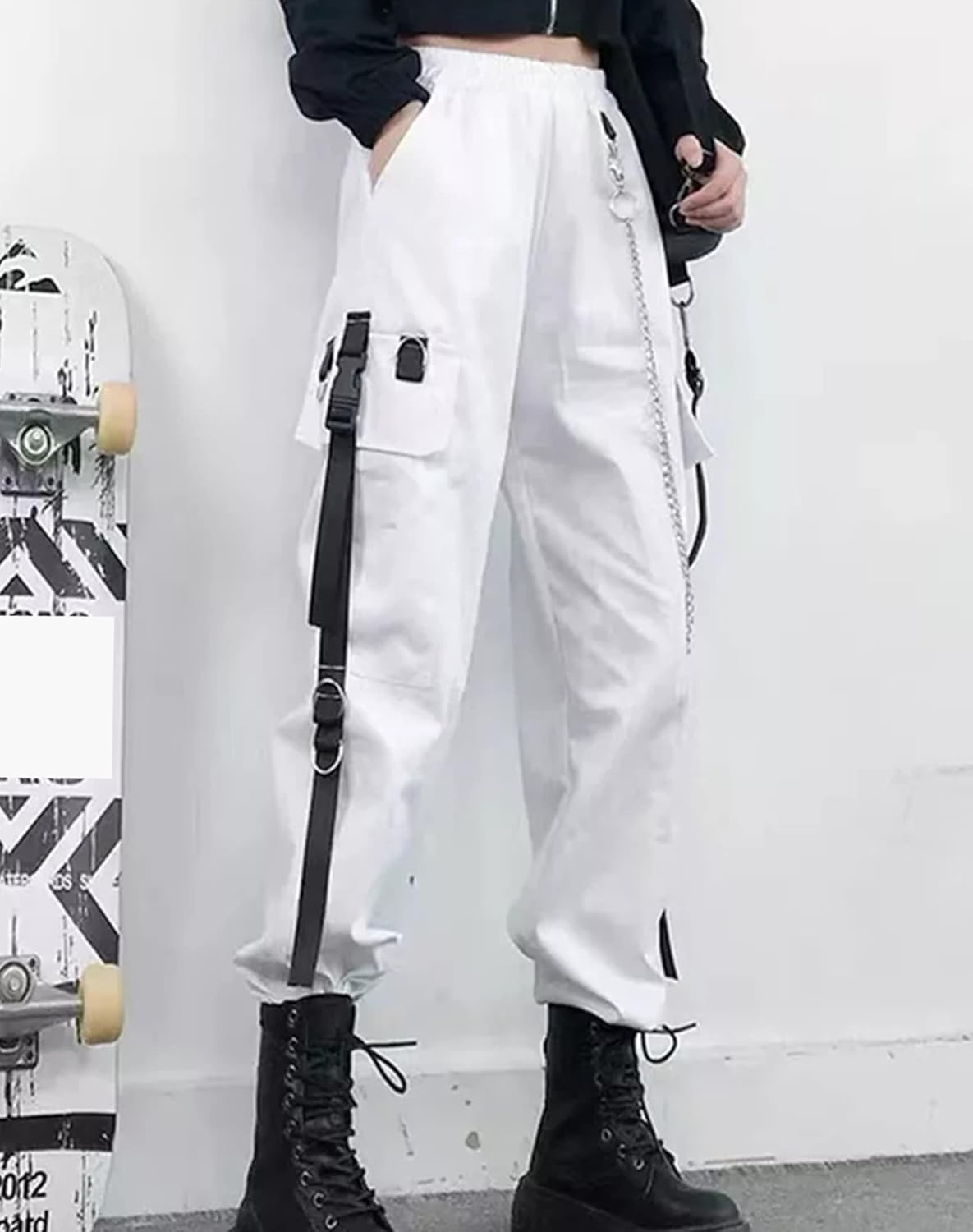 Cargobyxor dam med byxkedja gotiska kläder dam goth punk Y2k techwear byxor