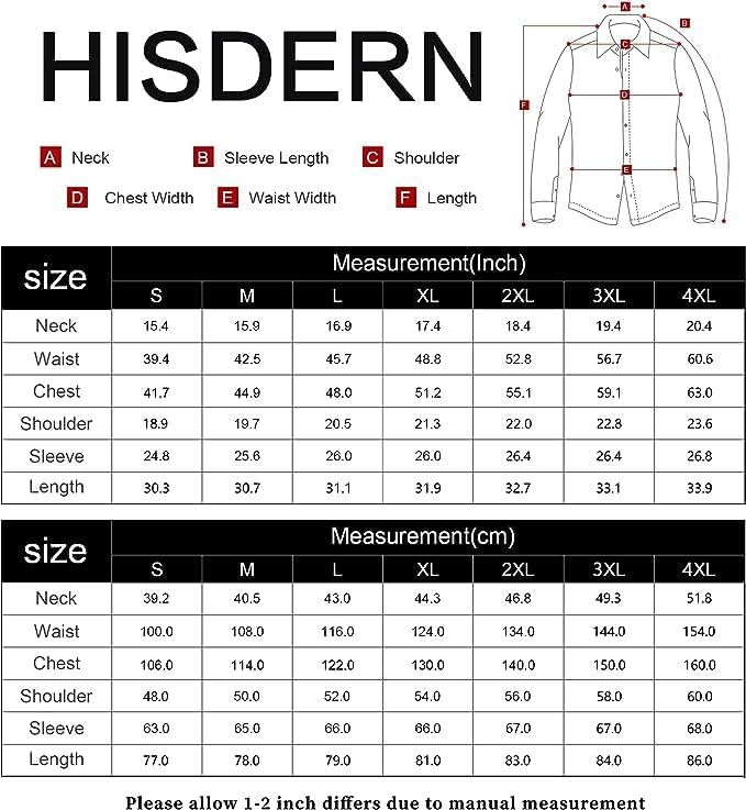 HISDERN Långärmad vardaglig rutig flanellskjorta rutig tartan button-down-skjortor för män S-4XL