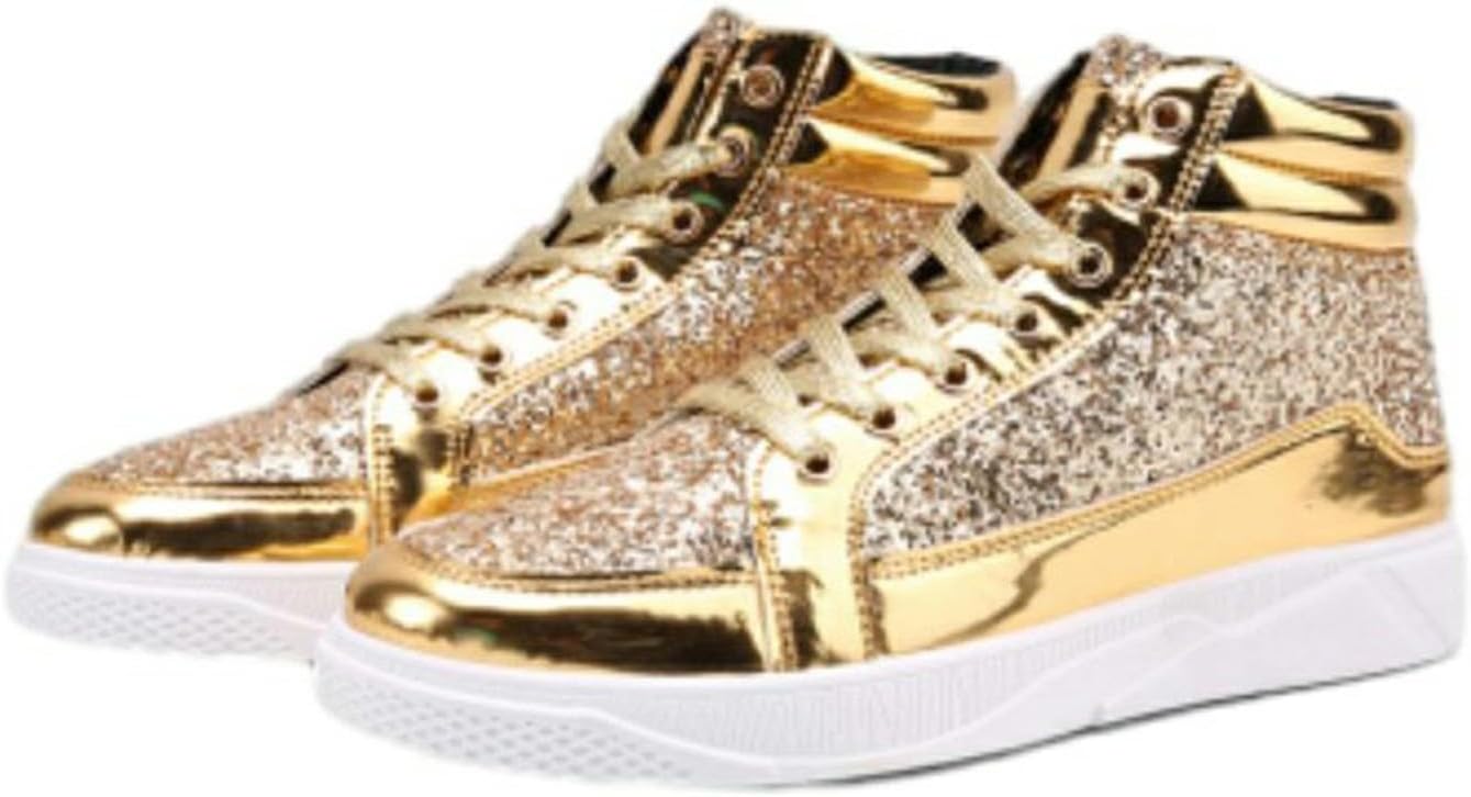 Skor herr glitter guld, paljetter sneakers herr sneakers hög topp fritidsskor glänsande promenadskor med tjock sula paljettskor karneval skateboardskor mode herrstövlar