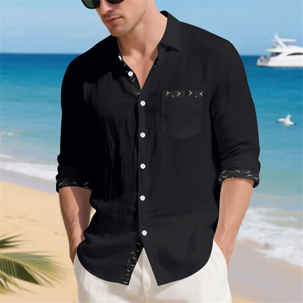 Herrskjorta linne hawaiiansk skjorta herr andningsbar skjorta långärmad chic skjorta överdimensionerad sommartopp med krage ledig minimalistisk baggy topp