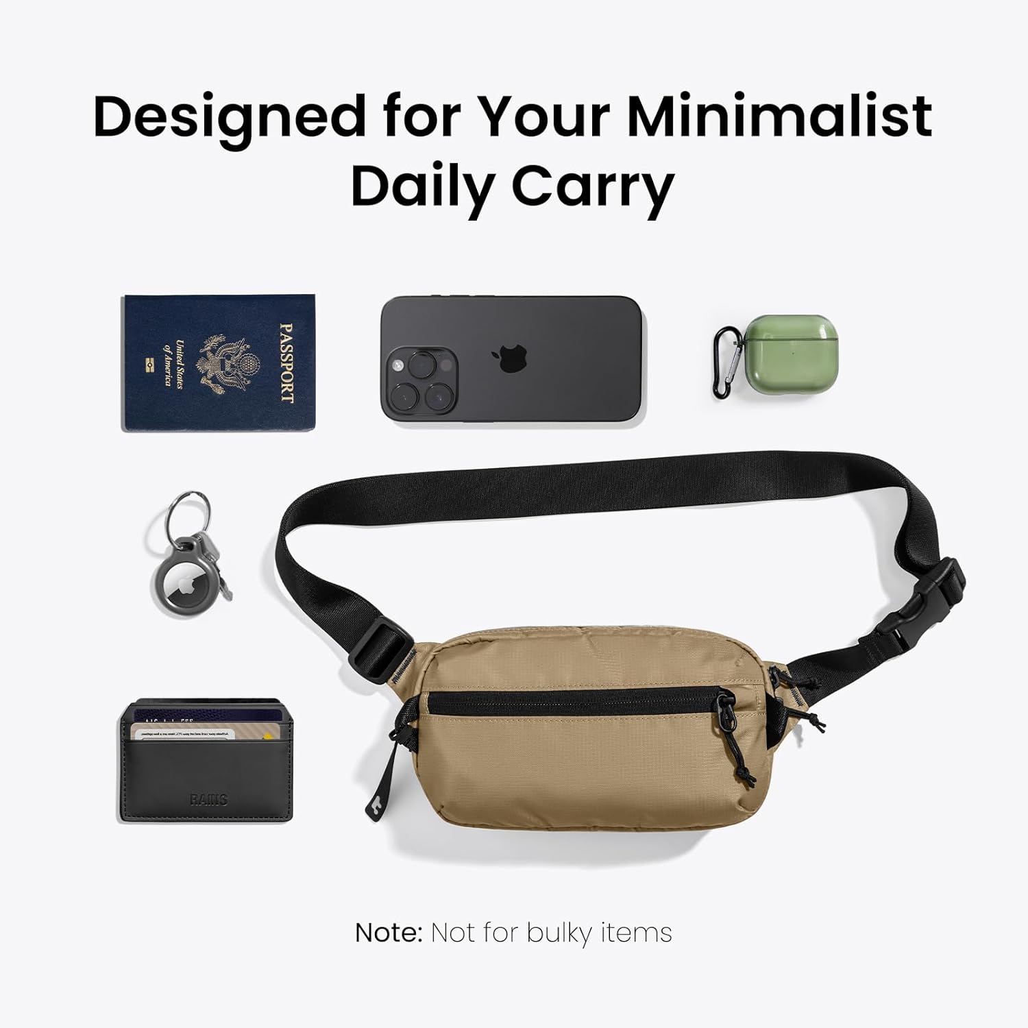tomtoc 1,5 l crossbody väska med RFID-skydd, liten unisex axelremsväska, sling bag, lätt, vattentät sling bag, för utomhusresor, svart