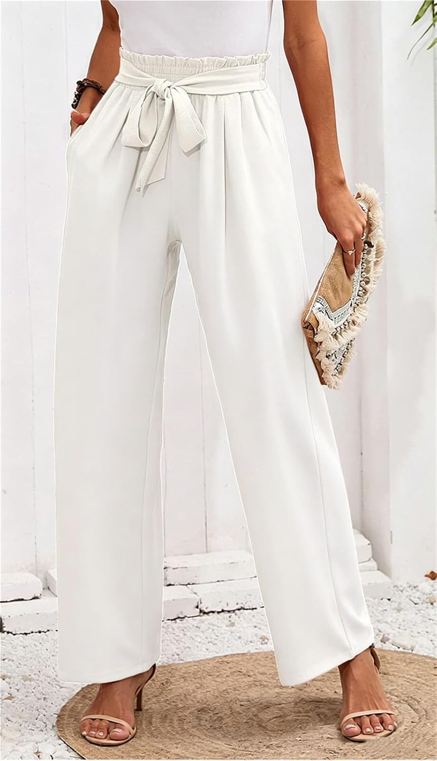 dam breda ben byxor hög midja lätta sommarbyxor enfärgade lösa justerbara fritidsbyxor med fickor