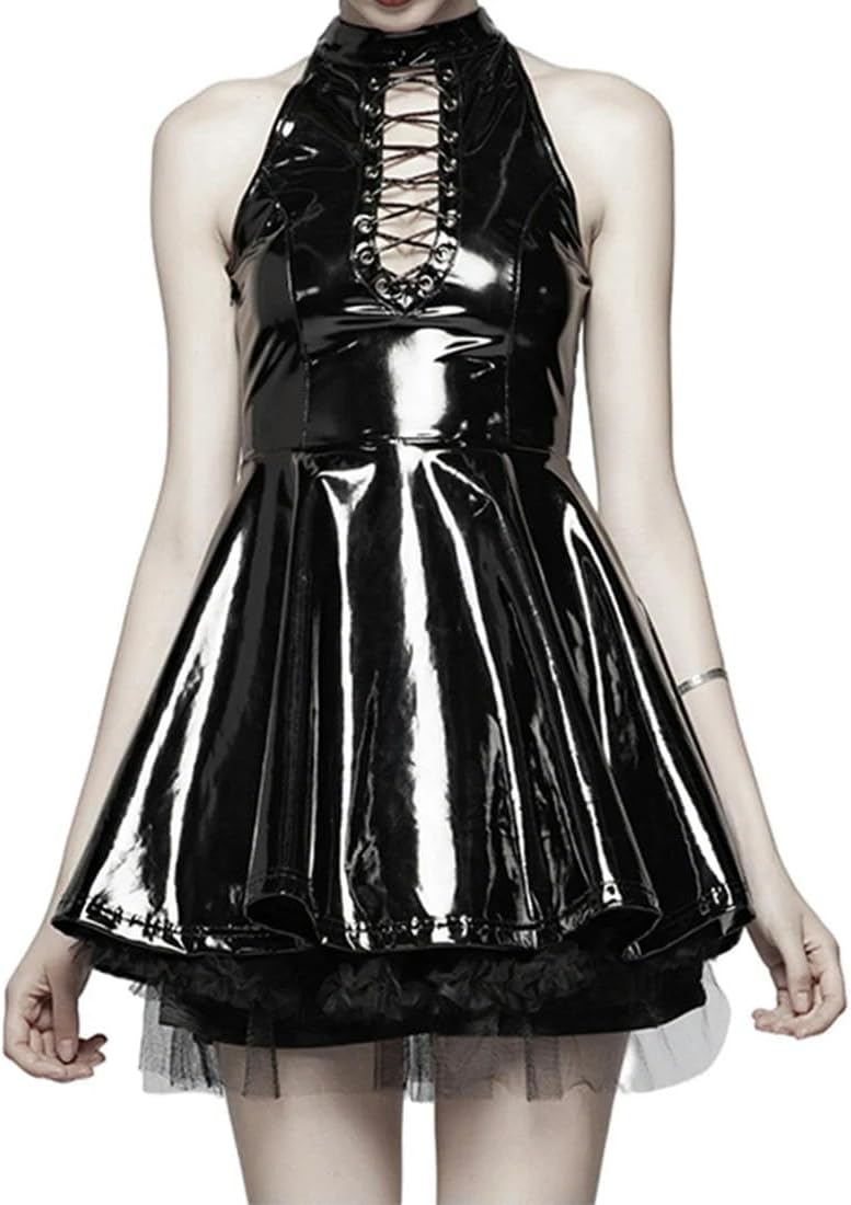 Plus Size 7XL kvinnor poldans snörning kläder PVC trikåer läder klubb klänning bodysuit PVC klänning anpassningsbar
