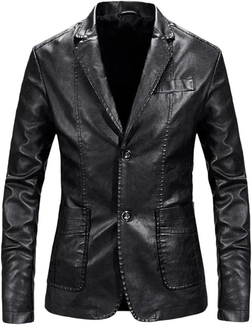 Bollrllr Män PU läderjacka business casual blazer smal passform kostym kappa vår