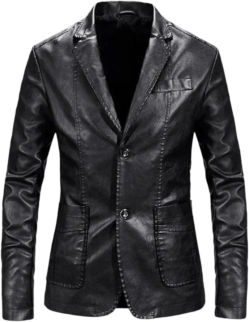 Bollrllr Män PU läderjacka business casual blazer smal passform kostym kappa vår