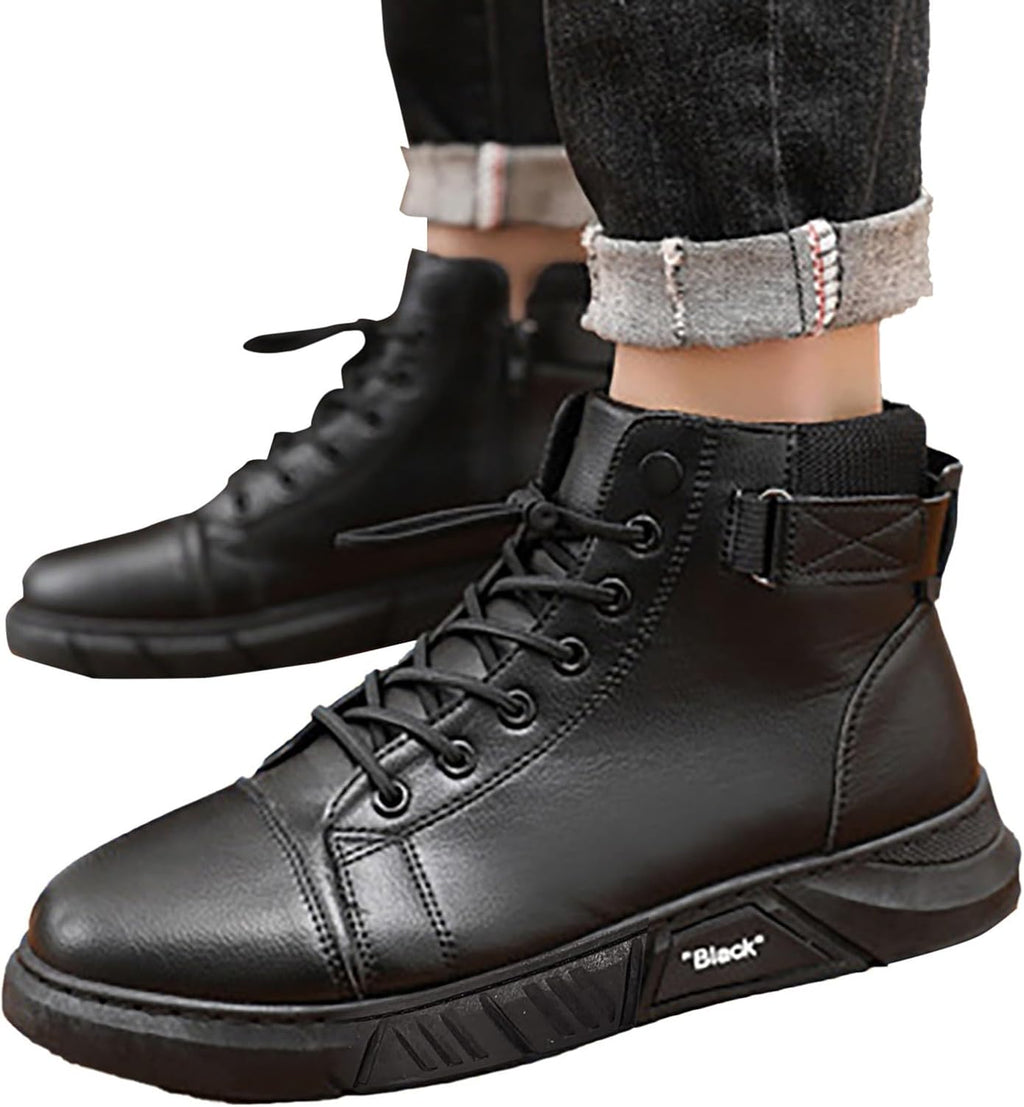 Syntetiska PU-lädersneakers för män, herrstövlar, mjuka fuskläderstövlar bred passform, mjukt fuskläder lätta tossor, fotvalvstöd bekväma skor för Nashville resor, avslappnad dejting
