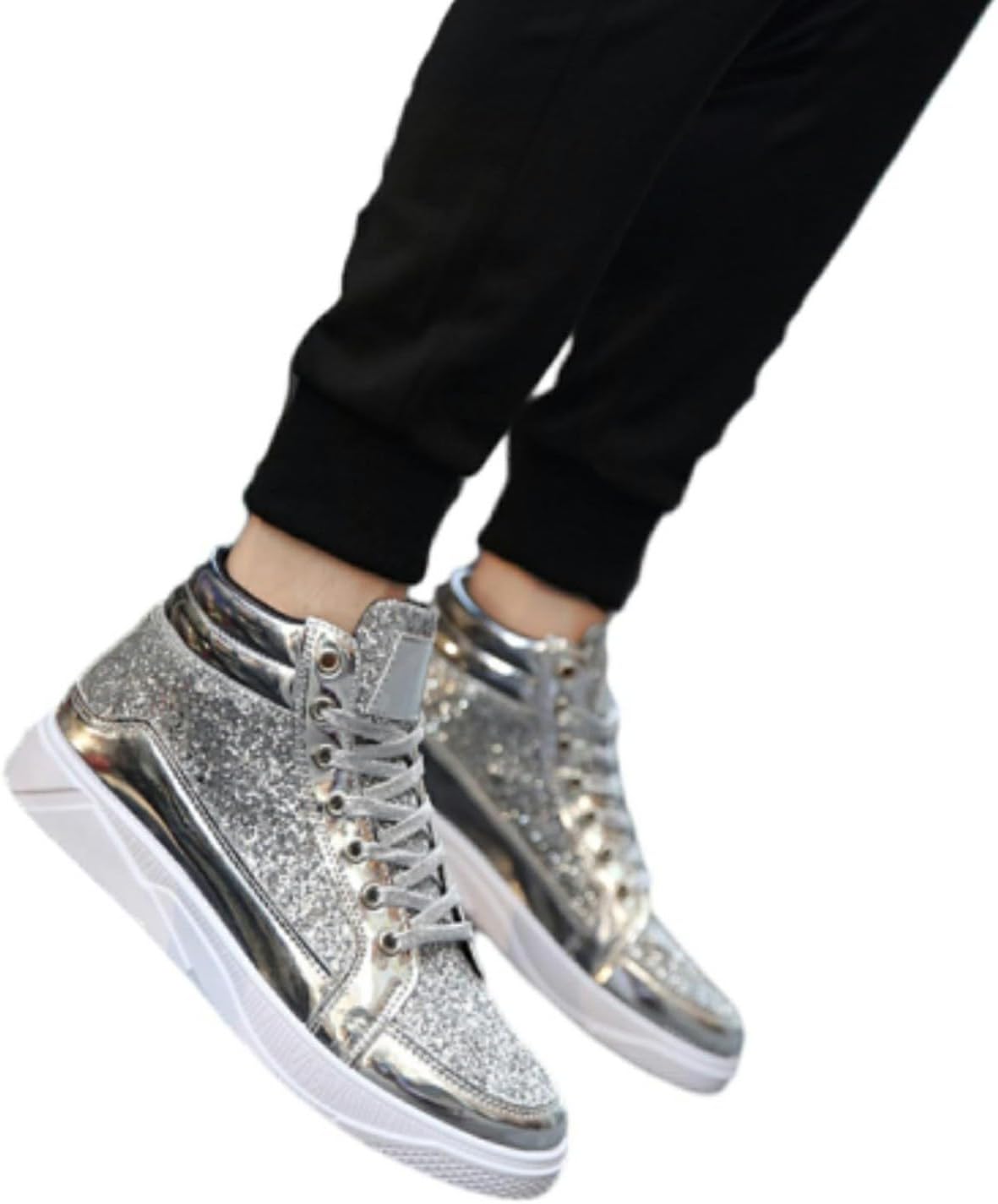 Skor herr glitter guld, paljetter sneakers herr sneakers hög topp fritidsskor glänsande promenadskor med tjock sula paljettskor karneval skateboardskor mode herrstövlar