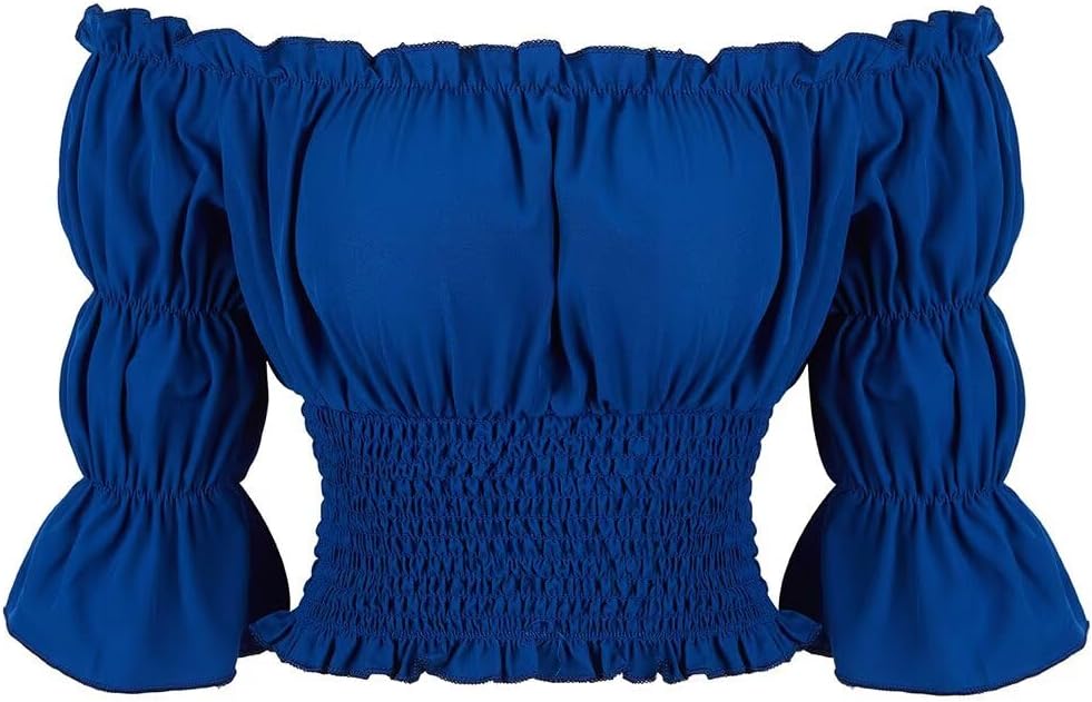 Blusar för kvinnor Off The Shoulder Renaissance Toppar Medeltida piratskjorta Gothic Smocked Boho kort ärm