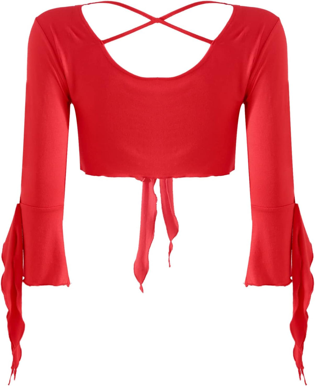 inlzdz Dam magdans topp 3/4 ärmar magfri blus topp cardigan med tofsar långärmad bolero Shrug topp rygglös crop top axeljacka festlig magdans kostym