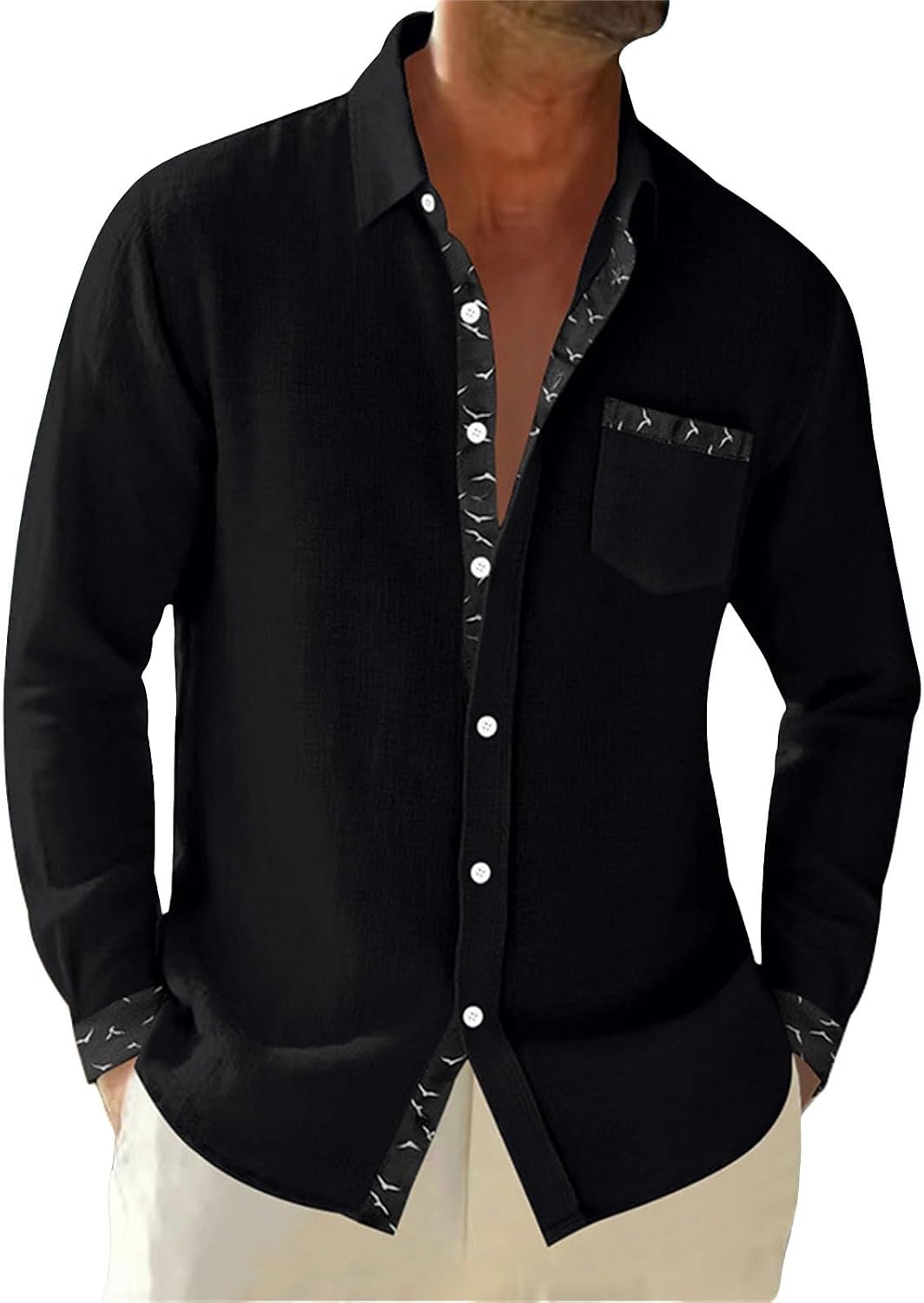 Herrskjorta linne hawaiiansk skjorta herr andningsbar skjorta långärmad chic skjorta överdimensionerad sommartopp med krage ledig minimalistisk baggy topp