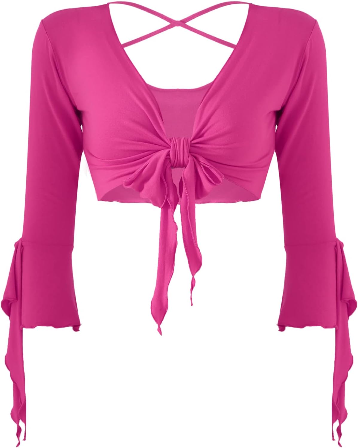 inlzdz Dam magdans topp 3/4 ärmar magfri blus topp cardigan med tofsar långärmad bolero Shrug topp rygglös crop top axeljacka festlig magdans kostym