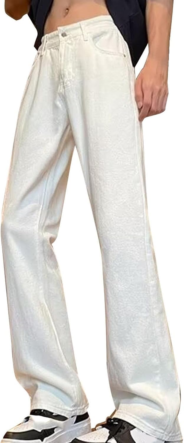 Jeans för män UK raka avslappnade vintage jeans breda ben byxor enfärgade denimbyxor snygga smarta hiphop streetwear S-3Xl