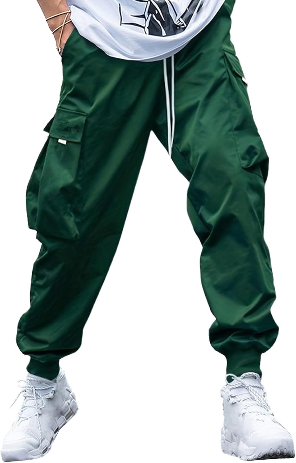 Herr cargo joggingbyxor elastisk midja dragsko säckiga träningsbyxor techwear byxor för män 2025 trendiga kläder