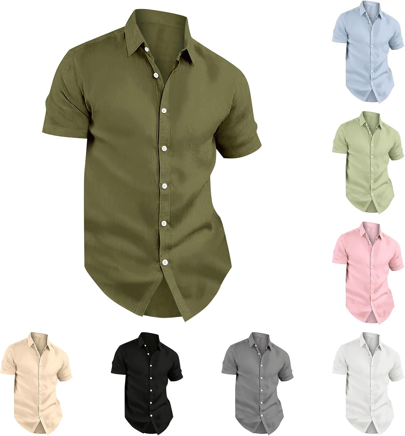 Herrskjortor vardaglig bomull linne kortärmad lös passform enkel tippning krage t-shirt kylning bekväma icke-strykjärn knappar skjortor lättskötta toppar vuxen för sommarsemester