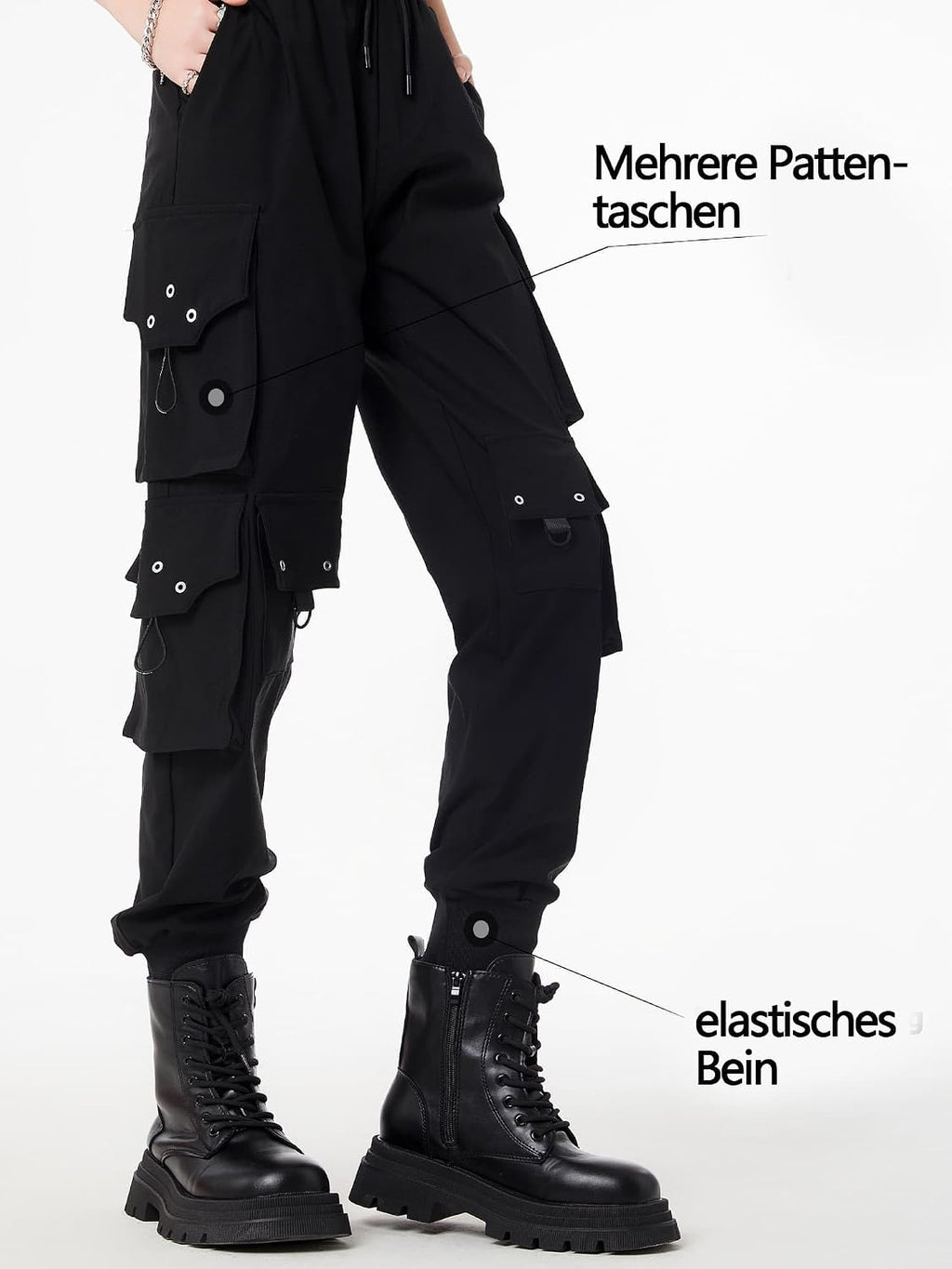 CLOAKA Cargobyxor dambyxor, joggingbyxor, hög midja, Y2k, gotiska, techwear, streetwear, cargobyxor, stretch, bekväma med elastiskt band, lös säckig utomhus, hip hop-tryck