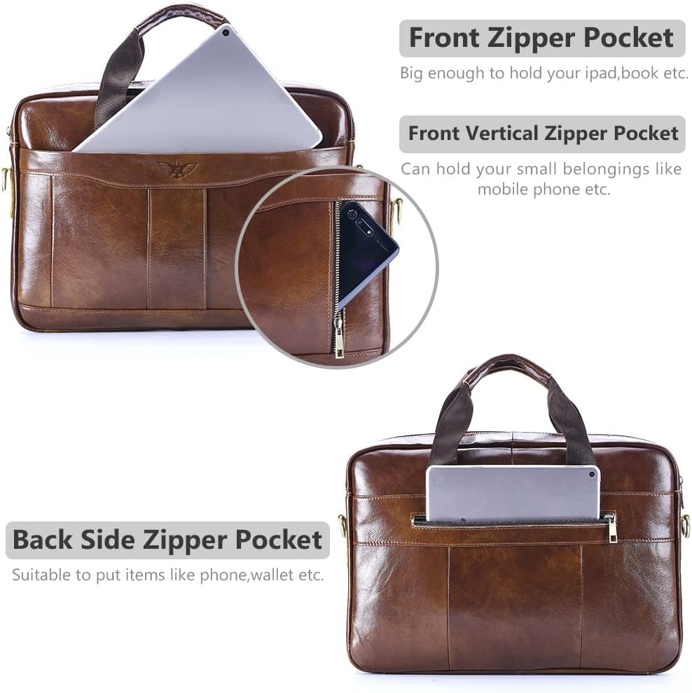 BAGZY Laptopväska för män läder 15,6 tum bärbar dator portfölj laptopfodral gåvor för män laptop messenger axelväska för PC laptop business handväska dokumentväska för kontor affärer college
