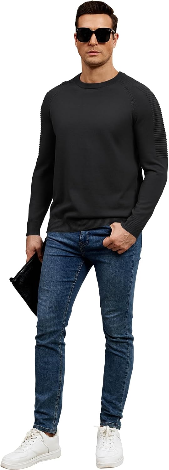 herr rund hals raglan långärmad jumper enfärgad termisk stickad pullover axel ribbning detalj 100 % bomull klassiska stickade kläder höst vinter