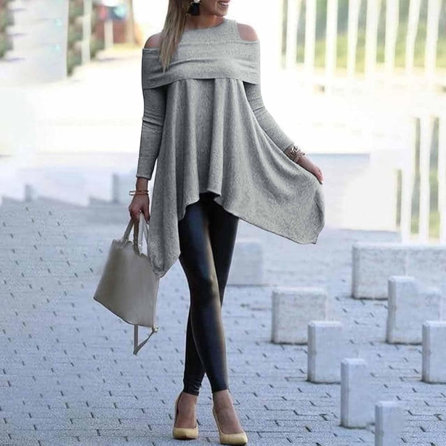 Snö långärmade skjortor dam långärmade blusar formell solid tunika toppar att bära med leggings avslappnade toppar för kvinnor trendig damer bomulls t-shirt