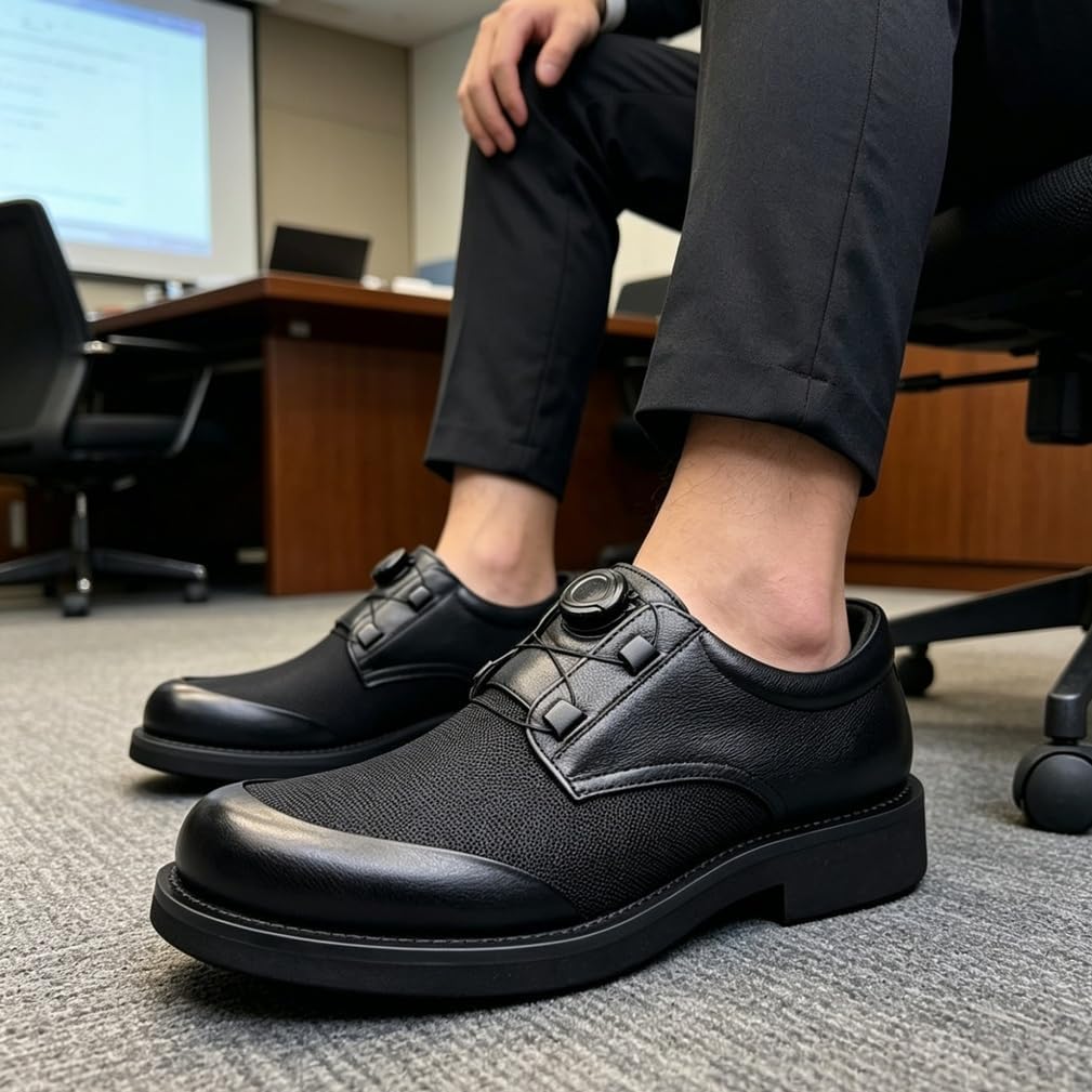 Herrskor slip-on casual affärsskor läder rund tå andningsbara oxfordskor för kontoret
