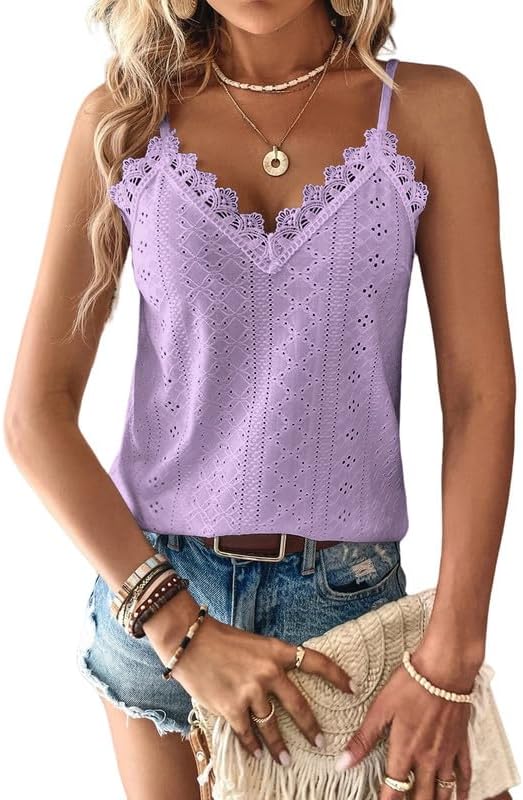 Haibang Chic och elegant sommarlinne dam camisole spets ärmlös spaghettiband topp sexig lös tröja ögla broderi camisole mode casual tanktoppar