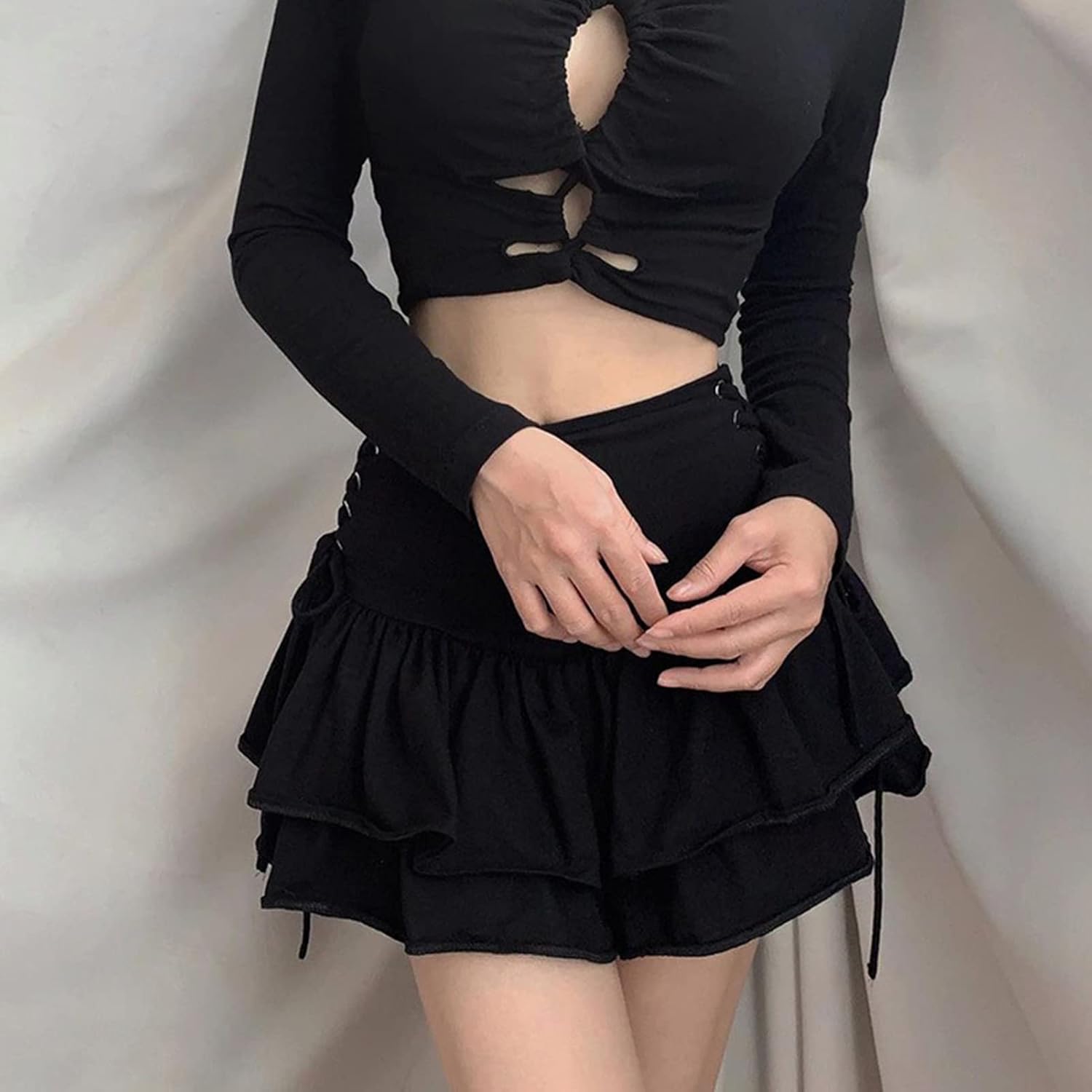 SEAUR Gotisk kjol dam, svart, kort, punk minikjol, steampunk, kjol, cosplay, party, klubb, slitage, hög midja, A-linje, spets, veckad kjol – S, M, L, XL