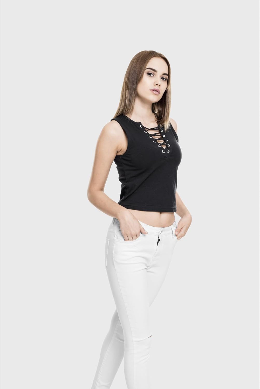 Urban Classics Dam Ladies Lace Up Cropped Top, svart, L