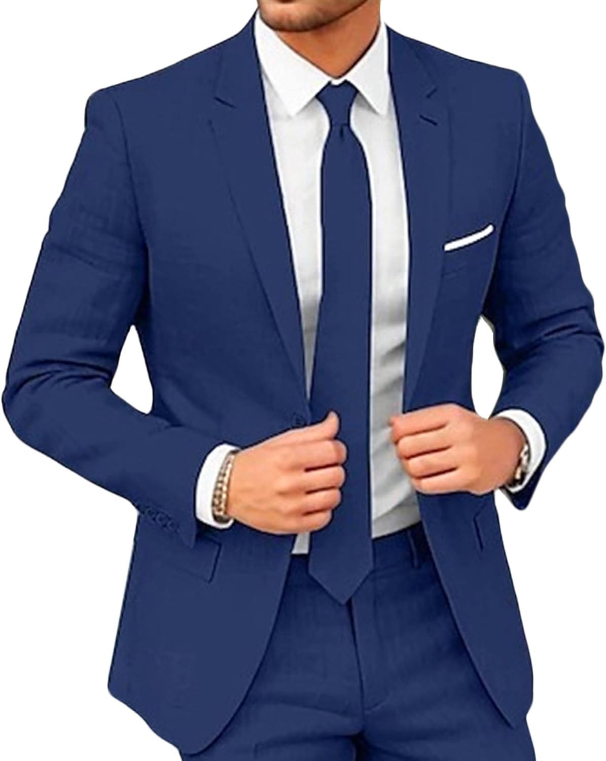 Herr Classic Fit bröllop formella set 2-delad kostym, solid jacka och byxor set för män bal fest & affärer
