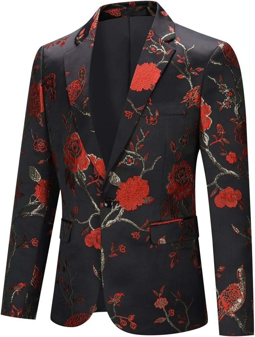 YOUTHUP Broderi blazer för män smal passform blommig kostym jacka snygg blommig smoking jackor
