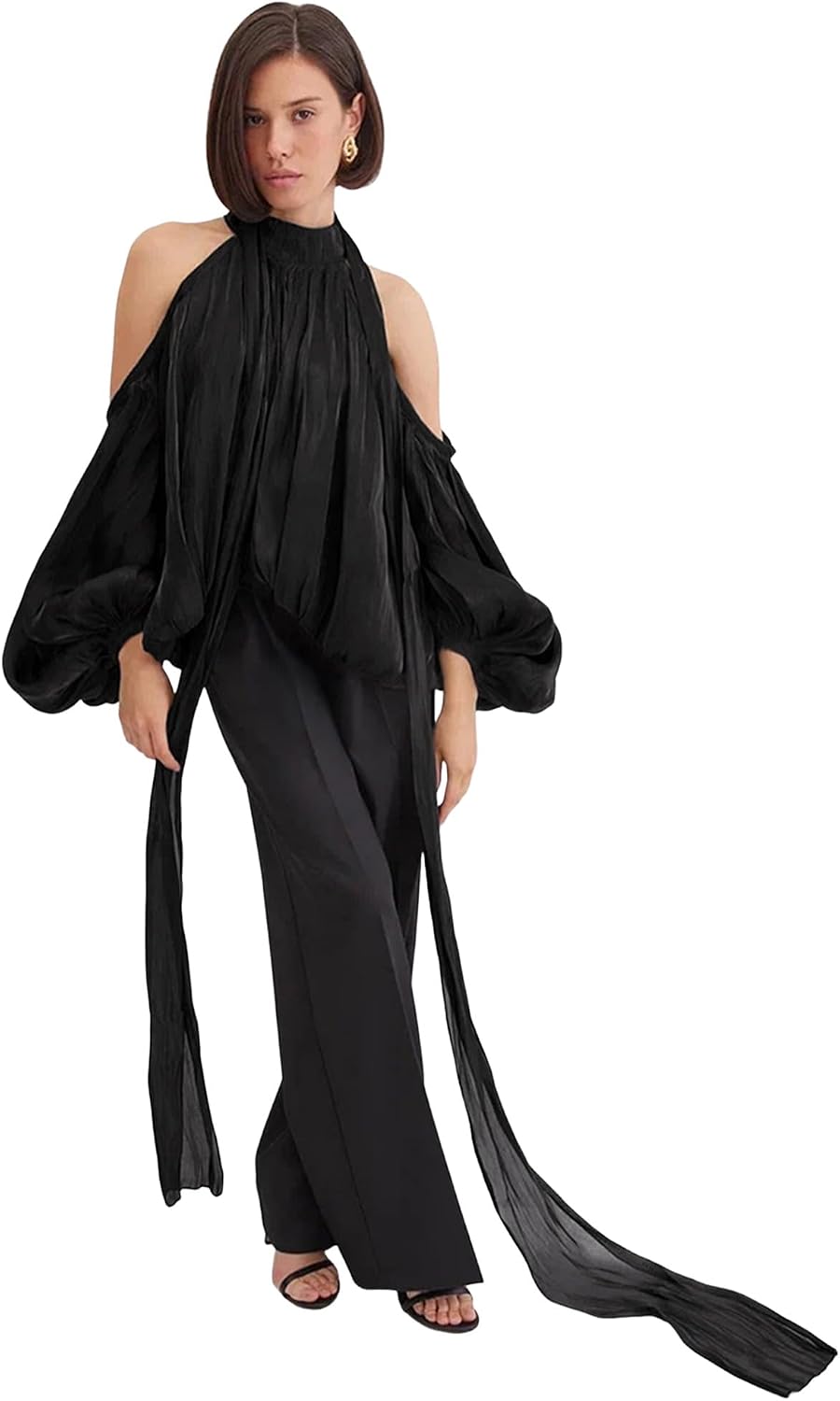 Blus med puffärmar damer elegant sexig axellös halsringning skjortor tunika toppar för fest, klubb, festlig, semester, bröllopsgäster