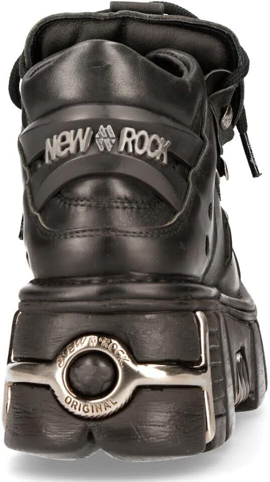 New Rock 106 S1 unisex gotisk punk svart metallisk plattform mode ankelstövlar