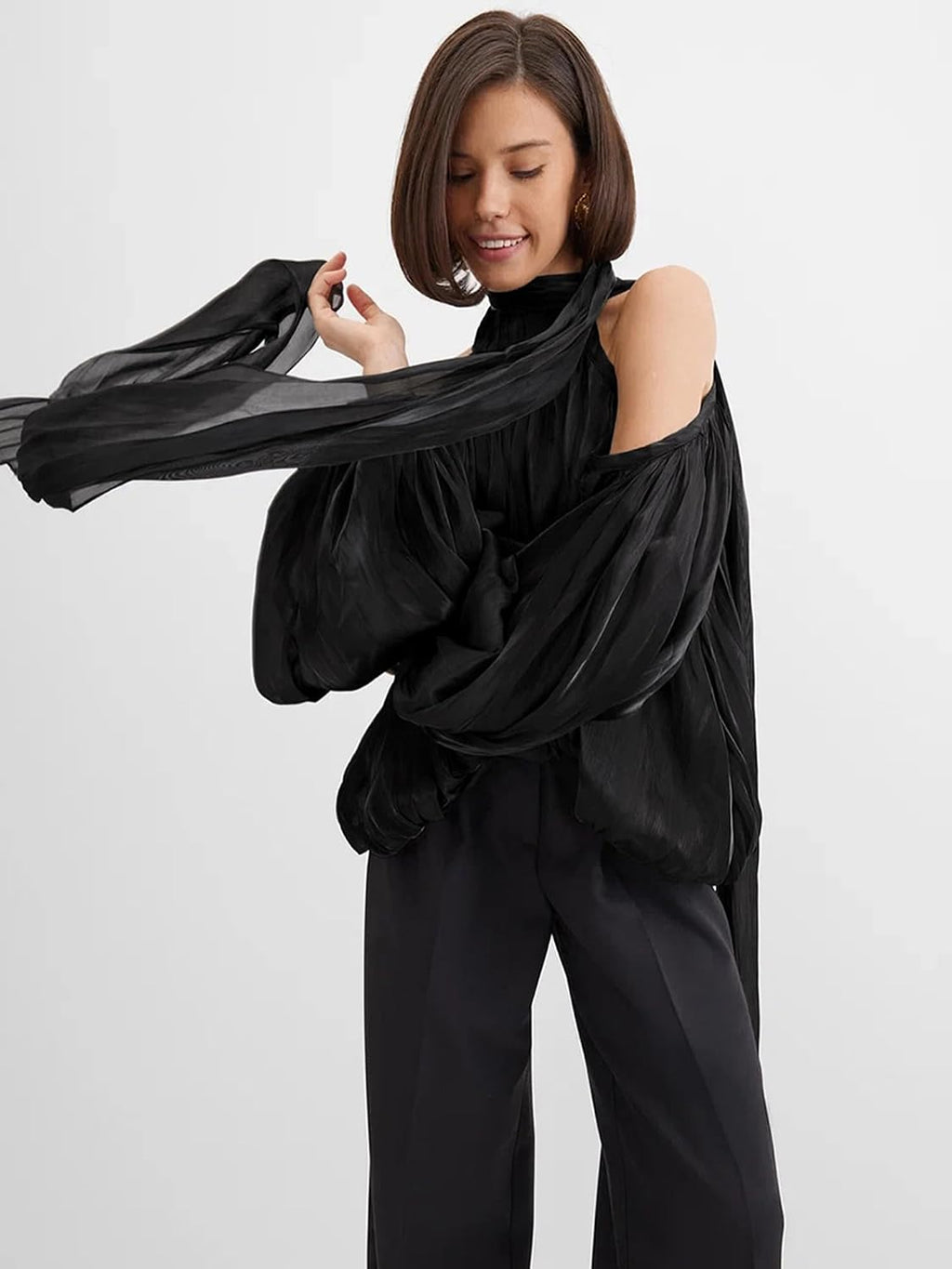 Blus med puffärmar damer elegant sexig axellös halsringning skjortor tunika toppar för fest, klubb, festlig, semester, bröllopsgäster
