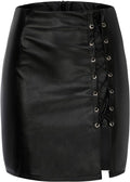 High Waisted Skirts for Women Fashion Sexy Solid Bandage Short Faux Leather Mini Skirts Ladies Cute Tennis Silk Dress