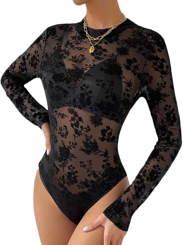 Generisk dambody med spetsar, långärmad eleganta bodys, sexig jumpsuit, toppar, bodysuit, stringtrosa, långärmad body, basic undertröja, V-ringad, party, topp, bustier, ledig, chic, body, spets, damer