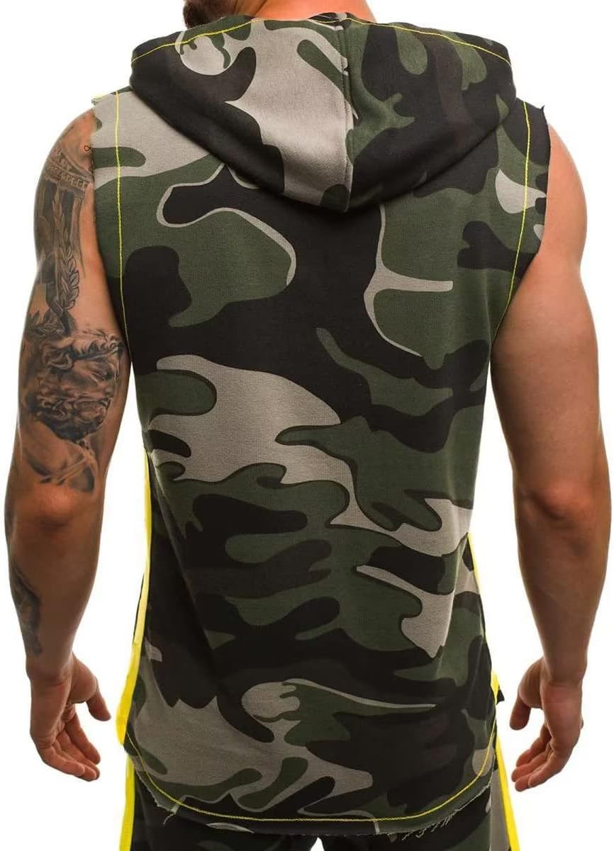 Men's Workout Hooded Tank Tops Sports Training Sleeveless Gym Hoodies Fitness Shirts Athletic Vest