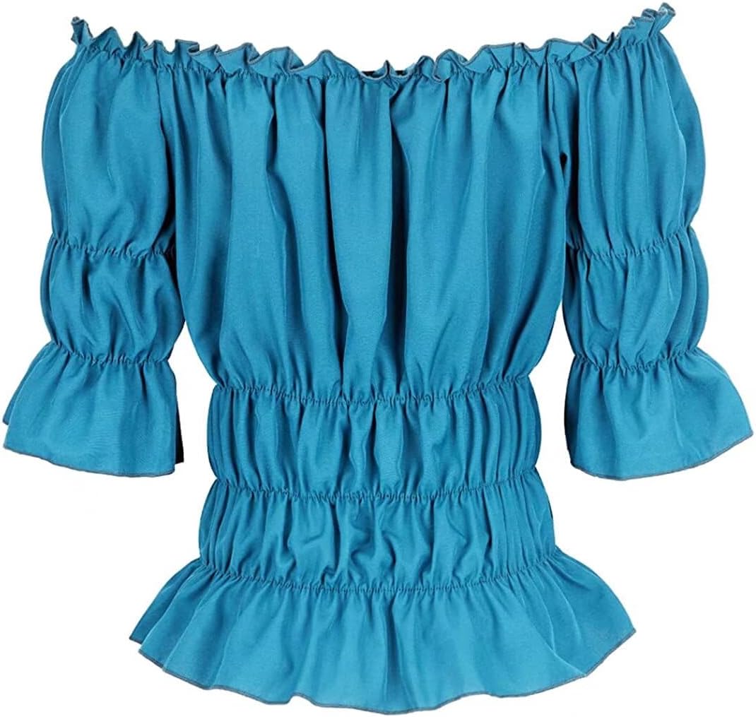 Blusar för kvinnor Off The Shoulder Renaissance Toppar Medeltida piratskjorta Gothic Smocked Boho kort ärm