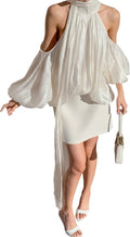 Blus med puffärmar damer elegant sexig axellös halsringning skjortor tunika toppar för fest, klubb, festlig, semester, bröllopsgäster