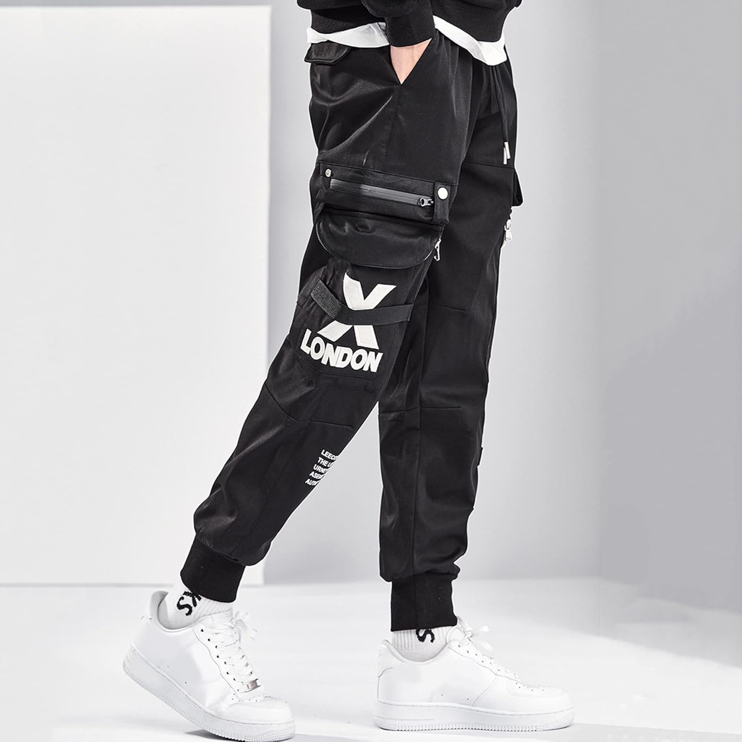 XYXIONGMAO Herr svarta cargobyxor Techwear streetwear hiphop träningsbyxor joggingbyxor cargobyxor för män