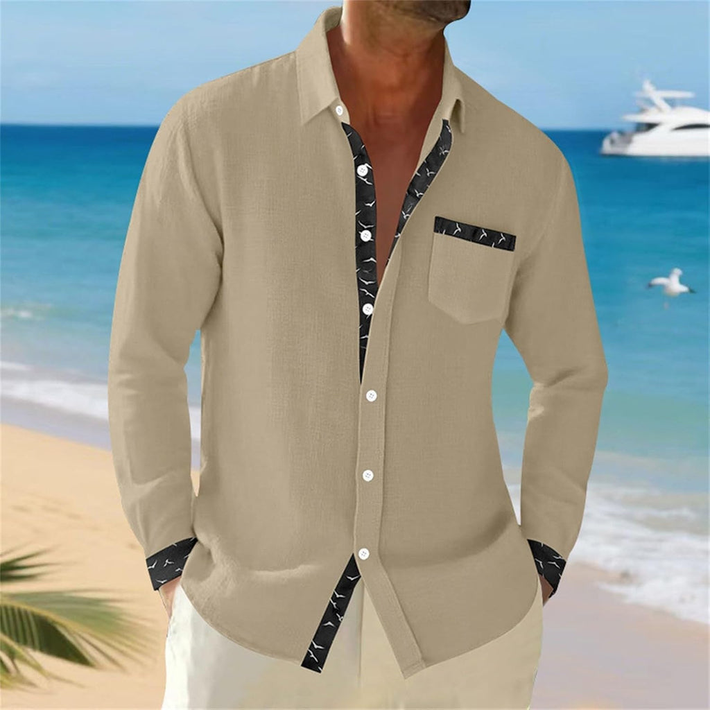 Herrskjorta linne hawaiiansk skjorta herr andningsbar skjorta långärmad chic skjorta överdimensionerad sommartopp med krage ledig minimalistisk baggy topp