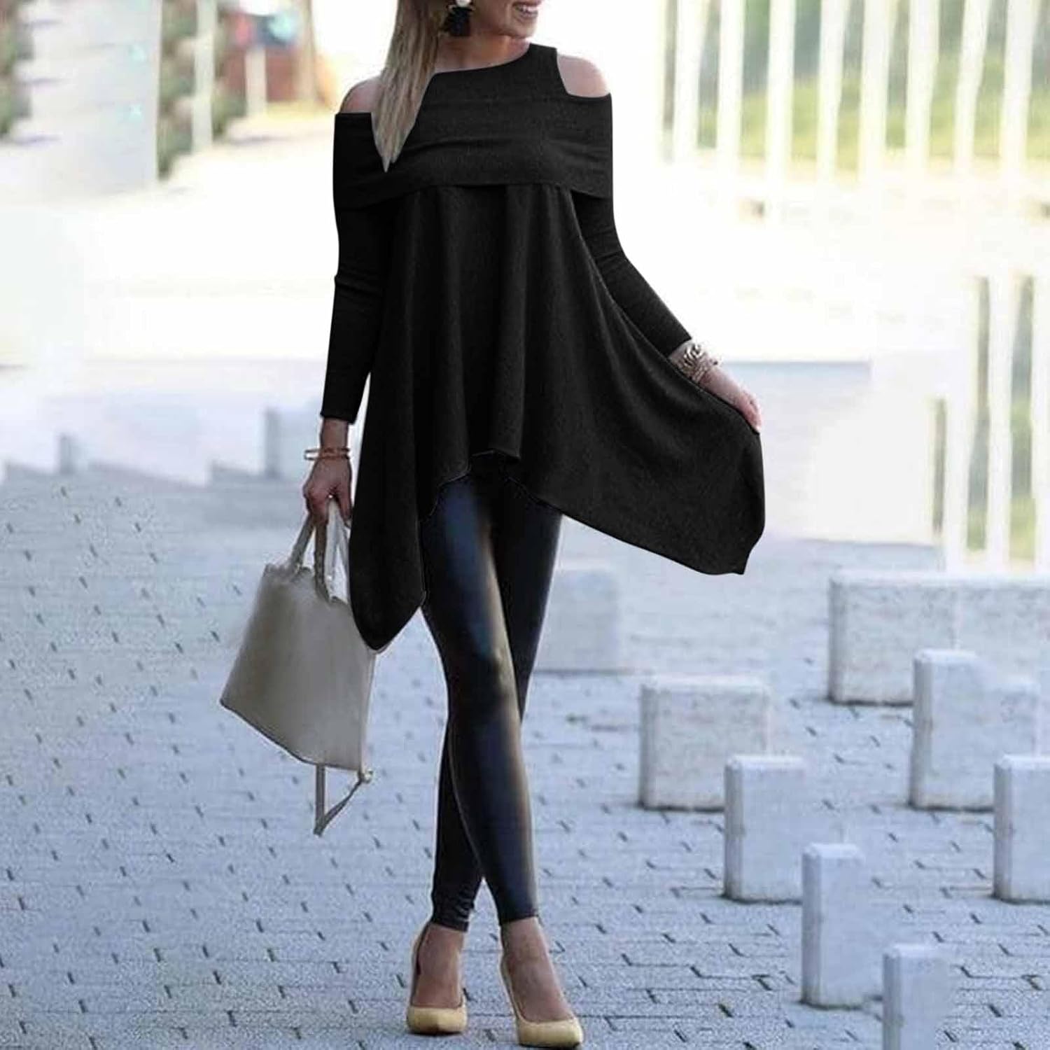 Snö långärmade skjortor dam långärmade blusar formell solid tunika toppar att bära med leggings avslappnade toppar för kvinnor trendig damer bomulls t-shirt