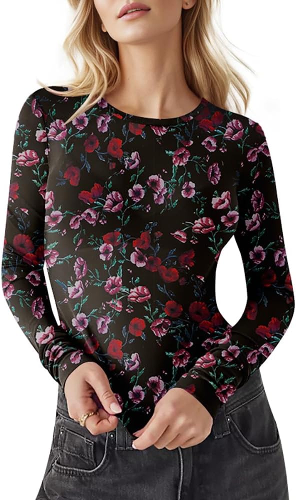 IECCP Nättopp damer sexig nättopp transparent nät topp svart nät sheer toppar långärmad skjorta casual toppar ren blus tyll nät t-shirt tunika klubbkläder party gå ut musikfestival