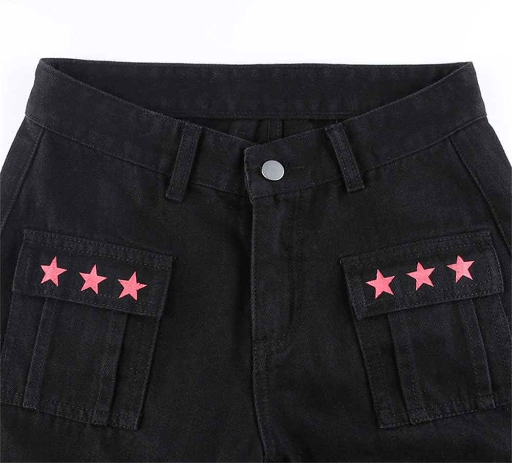 Kvinnor Y2k-jeans, gothstil, byxor i punkig emostil, säckiga, utsvängda jeans, breda ben, Harajuku grunge-byxor, hiphop-kläder