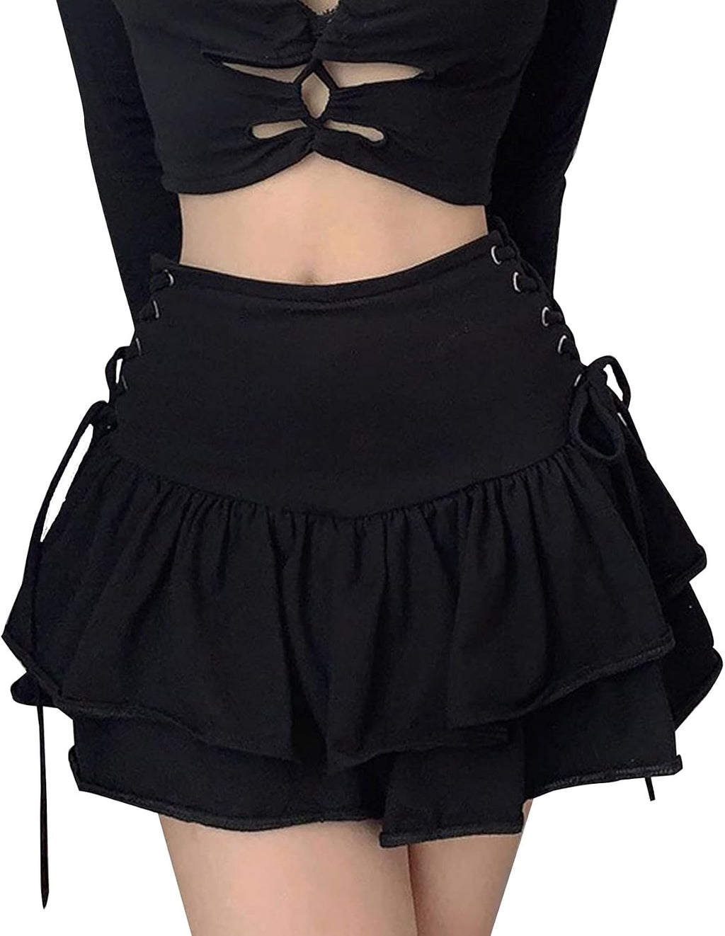 SEAUR Gotisk kjol dam, svart, kort, punk minikjol, steampunk, kjol, cosplay, party, klubb, slitage, hög midja, A-linje, spets, veckad kjol – S, M, L, XL