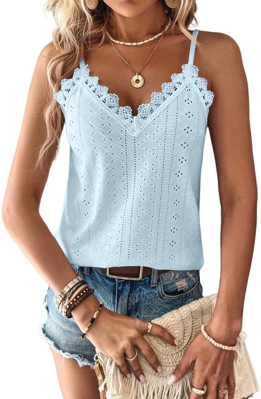 Haibang Chic och elegant sommarlinne dam camisole spets ärmlös spaghettiband topp sexig lös tröja ögla broderi camisole mode casual tanktoppar