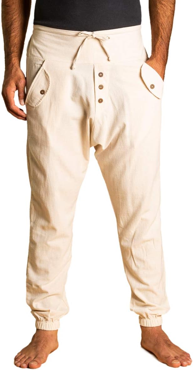 PANASIAM Yogi Pants Classic för dam och herr I bekväma fritidsbyxor i Aladin-Harem-stil – 100% bomull I optimal passform tack vare dragsko fram och elastisk linning bak I sommarbyxor