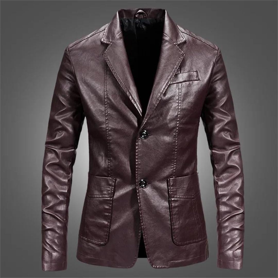 Bollrllr Män PU läderjacka business casual blazer smal passform kostym kappa vår